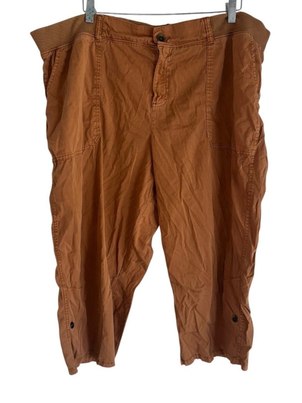 Evri Womens Pull On Elastic Waist Capri Pants Plus 24W Brown Preppy